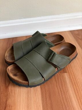 Birkenstock Betula Katharina Green Leather 3 Strap Velcro Sandals Slide On
